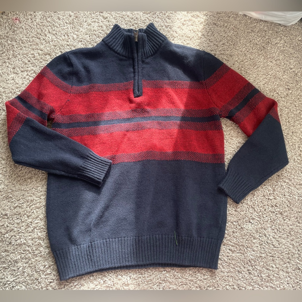 Kids Red and Gray Zip-Up Sweater